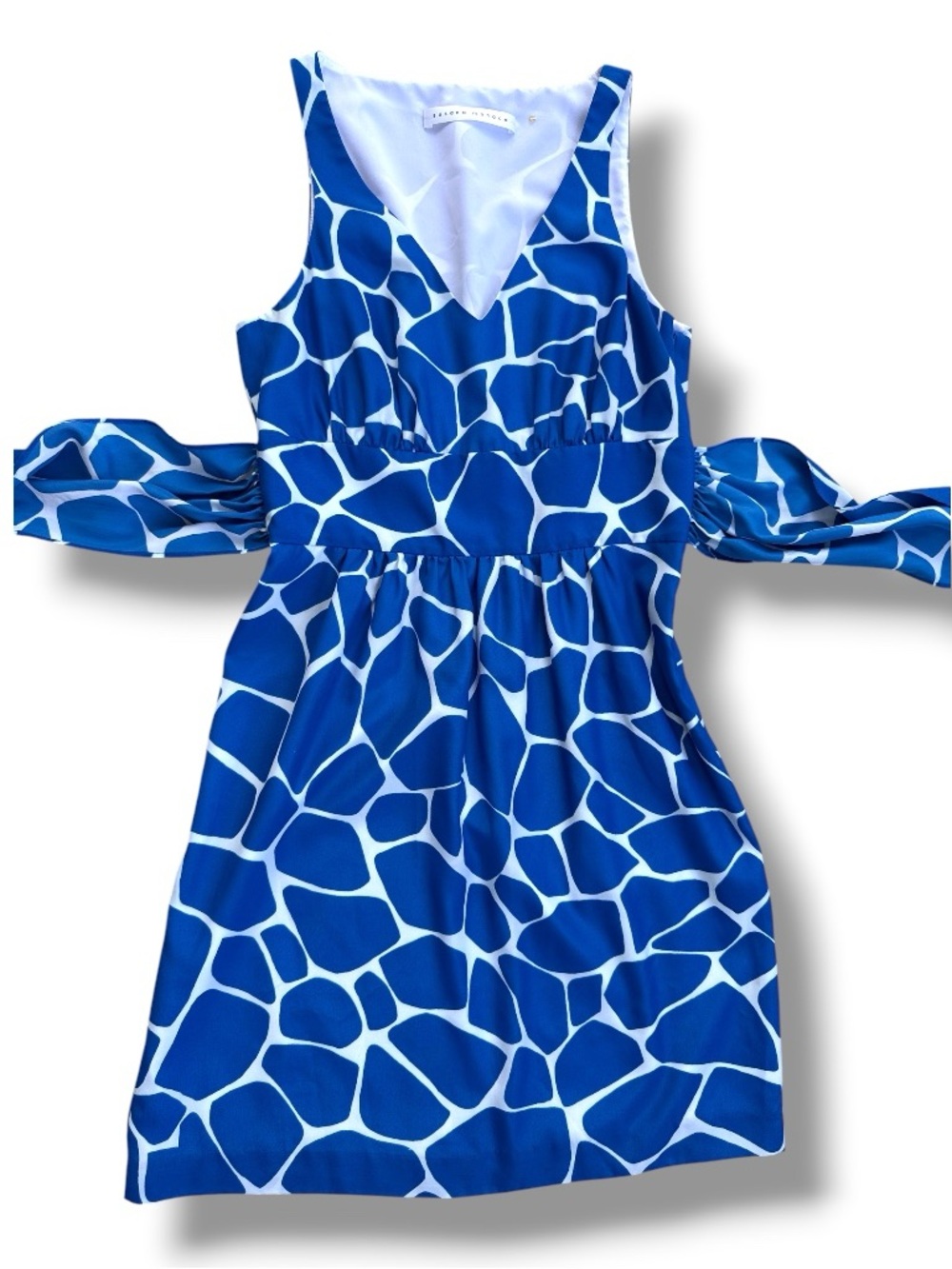 Susana Monaco Blue/White Giraffe Print Sleeveless Tie Waist Dress Size 6